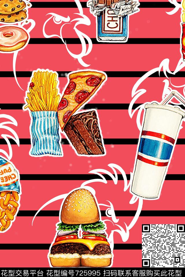 条纹美食趣味数码印花华亿平台下载（图片编号: 725995） - 瓦栏（Walan）