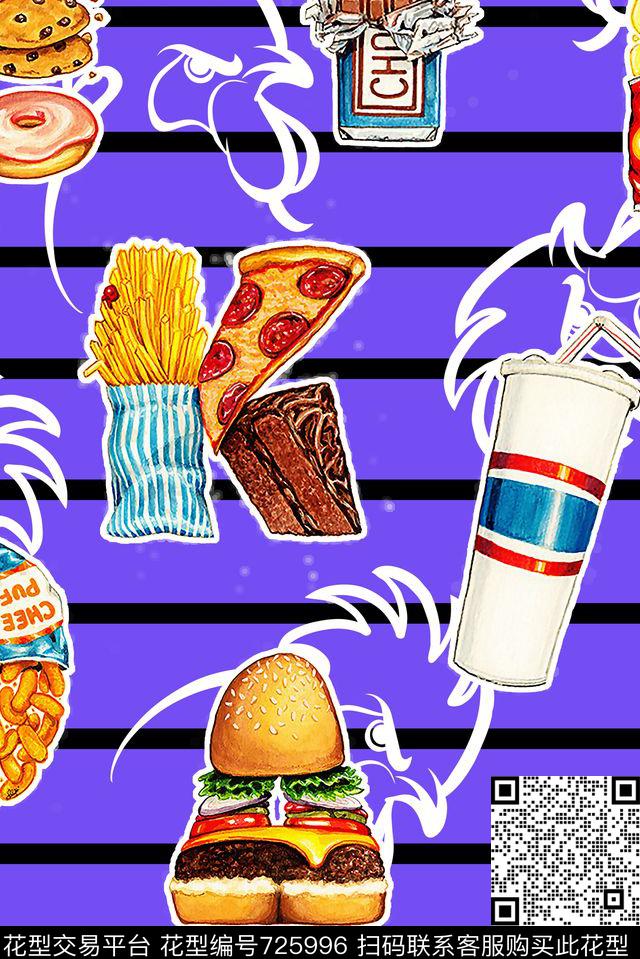 条纹美食趣味数码印花华亿平台下载（图片编号: 725996） - 瓦栏（Walan）