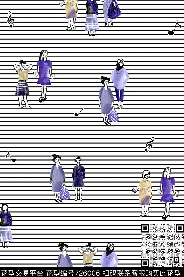 插画条纹趣味数码印花华亿平台下载（图片编号: 726006） - 瓦栏（Walan）