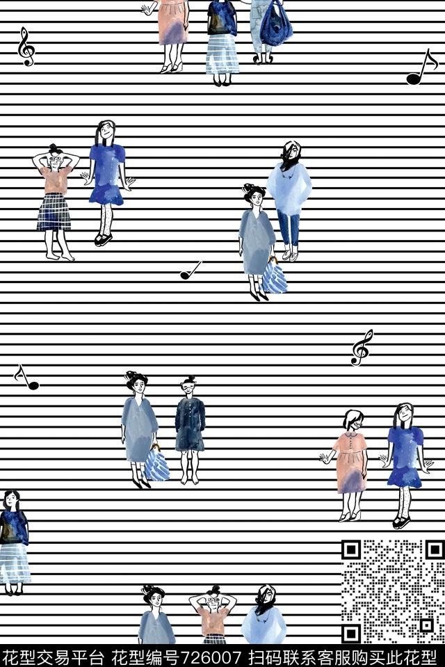 插画条纹趣味数码印花华亿平台下载（图片编号: 726007） - 瓦栏（Walan）
