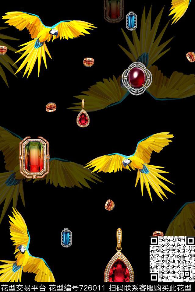 鸟珠宝宝石数码印花华亿平台下载（图片编号: 726011） - 瓦栏（Walan）