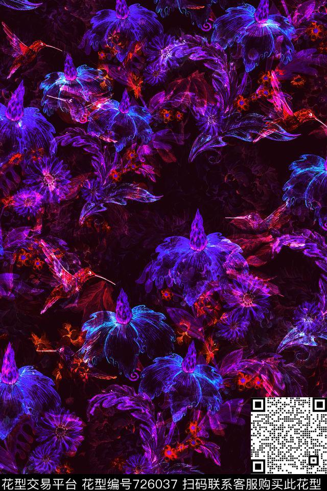 手绘半透明花卉数码印花华亿平台下载（图片编号: 726037） - 瓦栏（Walan）