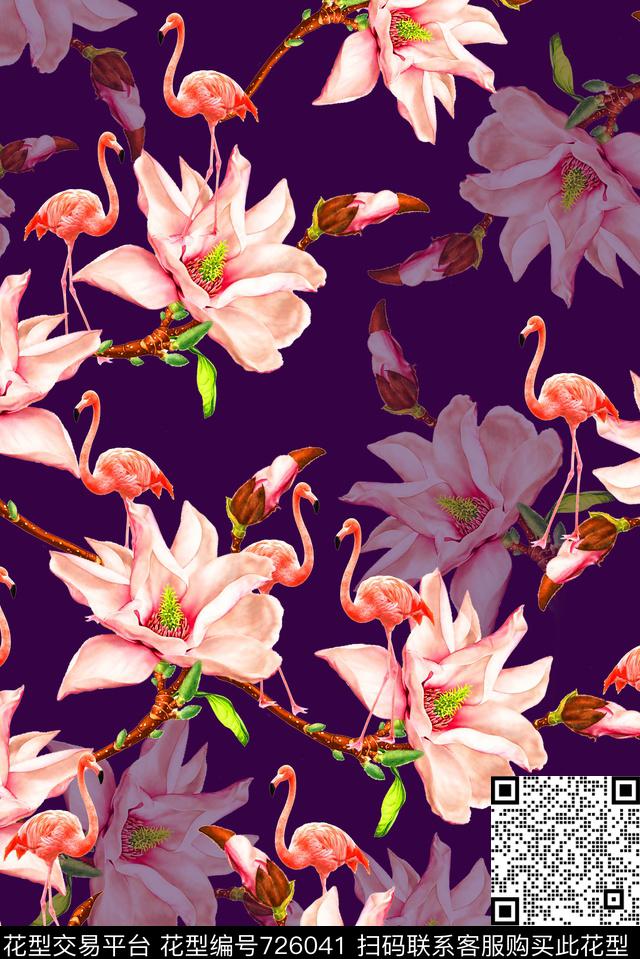 花卉泳装鸟数码印花华亿平台下载（图片编号: 726041） - 瓦栏（Walan）