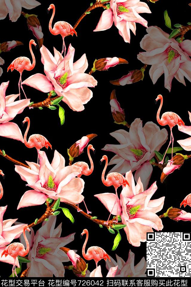 花卉泳装鸟数码印花华亿平台下载（图片编号: 726042） - 瓦栏（Walan）