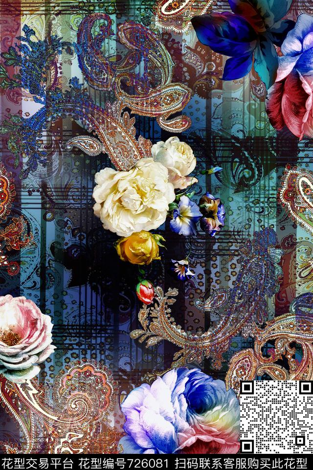 暗黑复古花卉数码印花华亿平台下载（图片编号: 726081） - 瓦栏（Walan）