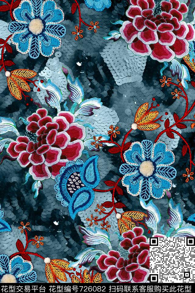 民族风绣花纹理数码印花华亿平台下载（图片编号: 726082） - 瓦栏（Walan）