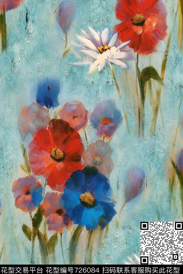 油画花卉肌理数码印花华亿平台下载（图片编号: 726084） - 瓦栏（Walan）