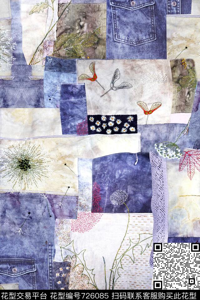 刺绣几何拼接数码印花华亿平台下载（图片编号: 726085） - 瓦栏（Walan）