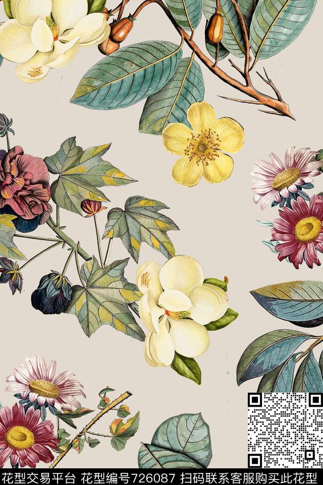 花卉叶子热带风数码印花华亿平台下载（图片编号: 726087） - 瓦栏（Walan）