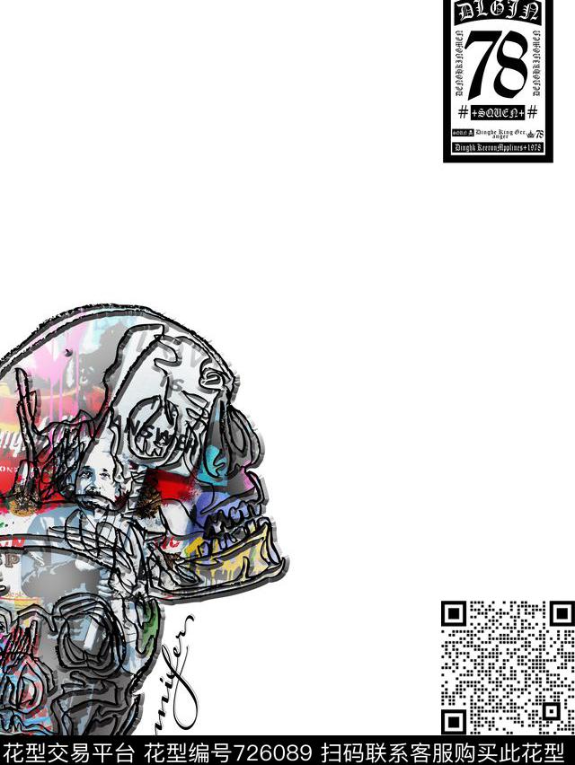 线条抽象骷髅头数码印花华亿平台下载（图片编号: 726089） - 瓦栏（Walan）