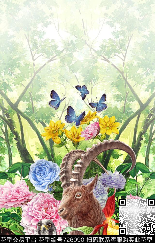 动物花卉流行时尚数码印花华亿平台下载（图片编号: 726090） - 瓦栏（Walan）