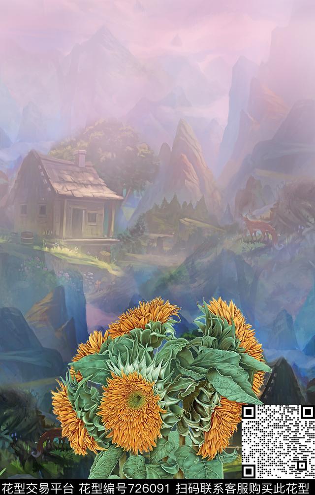 花卉流行时尚趣味数码印花华亿平台下载（图片编号: 726091） - 瓦栏（Walan）