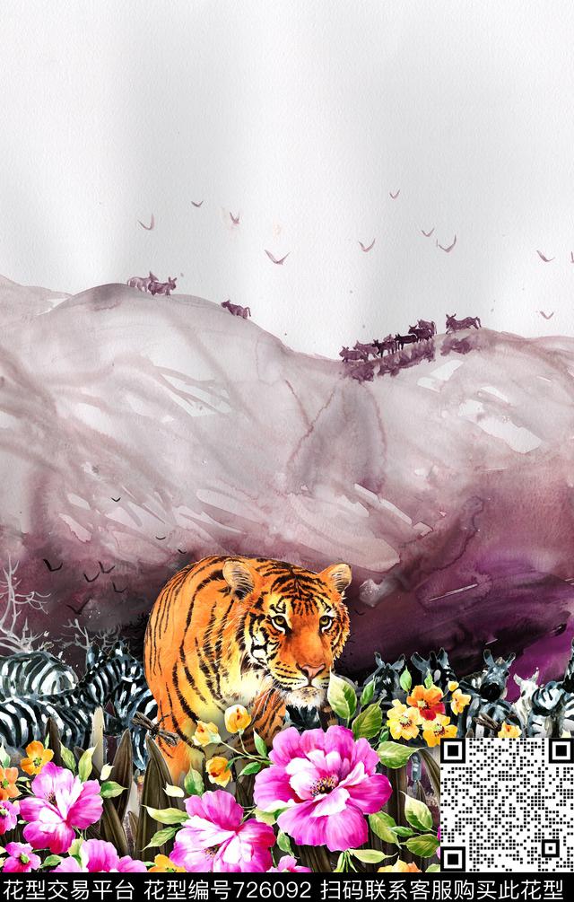 流行时尚花卉趣味数码印花华亿平台下载（图片编号: 726092） - 瓦栏（Walan）