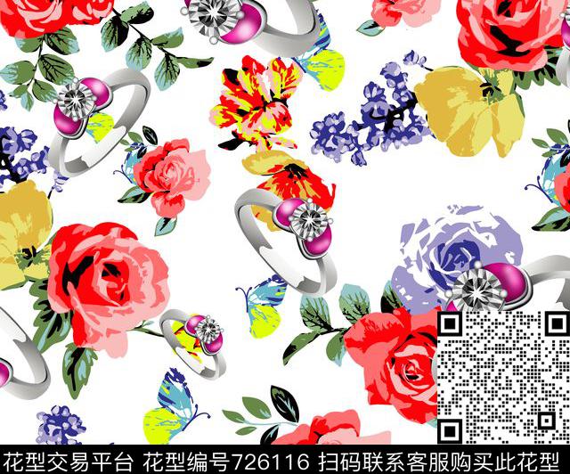 花奔玫瑰花戒子传统印花华亿平台下载（图片编号: 726116） - 瓦栏（Walan）