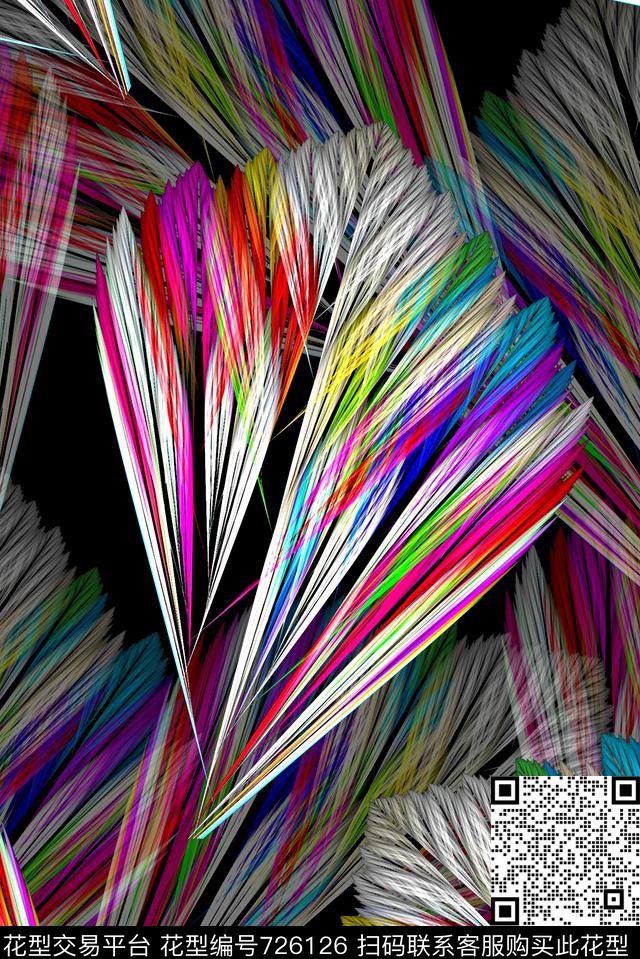 抽象手绘水彩画分形艺术纹理印花时尚潮流女装裙子长裙彩绘几何羽毛印花春夏泳装彩绘印花数码印花华亿平台下载（图片编号: 726126） - 瓦栏（Walan）