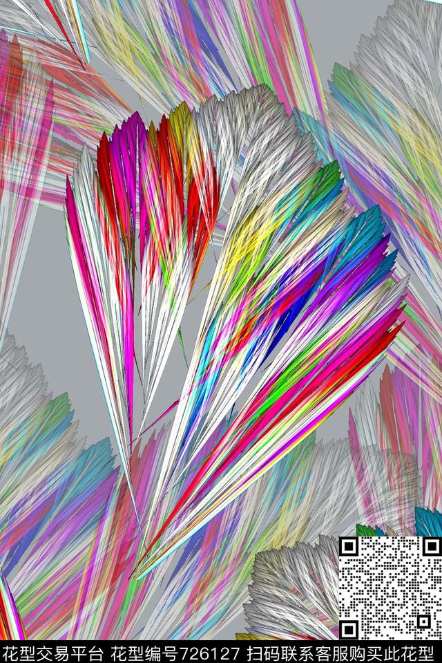 抽象手绘水彩画分形艺术纹理印花时尚潮流女装裙子长裙彩绘几何羽毛印花春夏泳装彩绘印花数码印花华亿平台下载（图片编号: 726127） - 瓦栏（Walan）