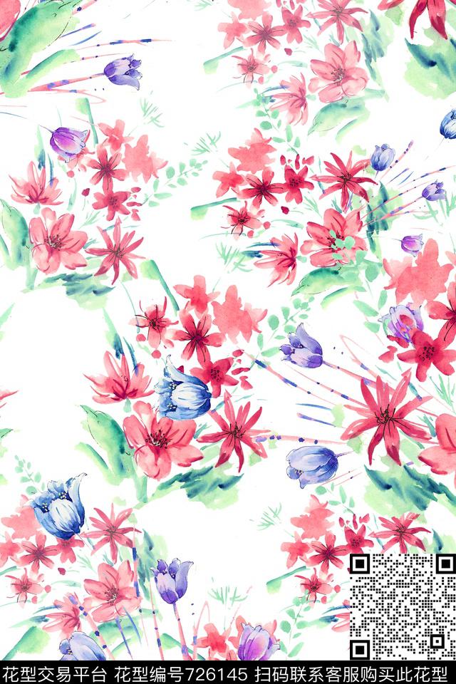 大花花朵花卉数码印花华亿平台下载（图片编号: 726145） - 瓦栏（Walan）