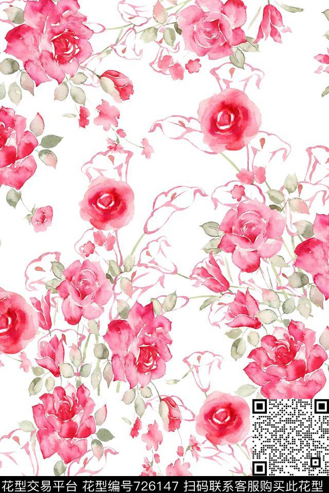 大花花朵花卉数码印花华亿平台下载（图片编号: 726147） - 瓦栏（Walan）