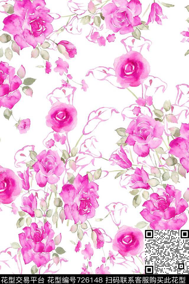 大花花朵花卉数码印花华亿平台下载（图片编号: 726148） - 瓦栏（Walan）