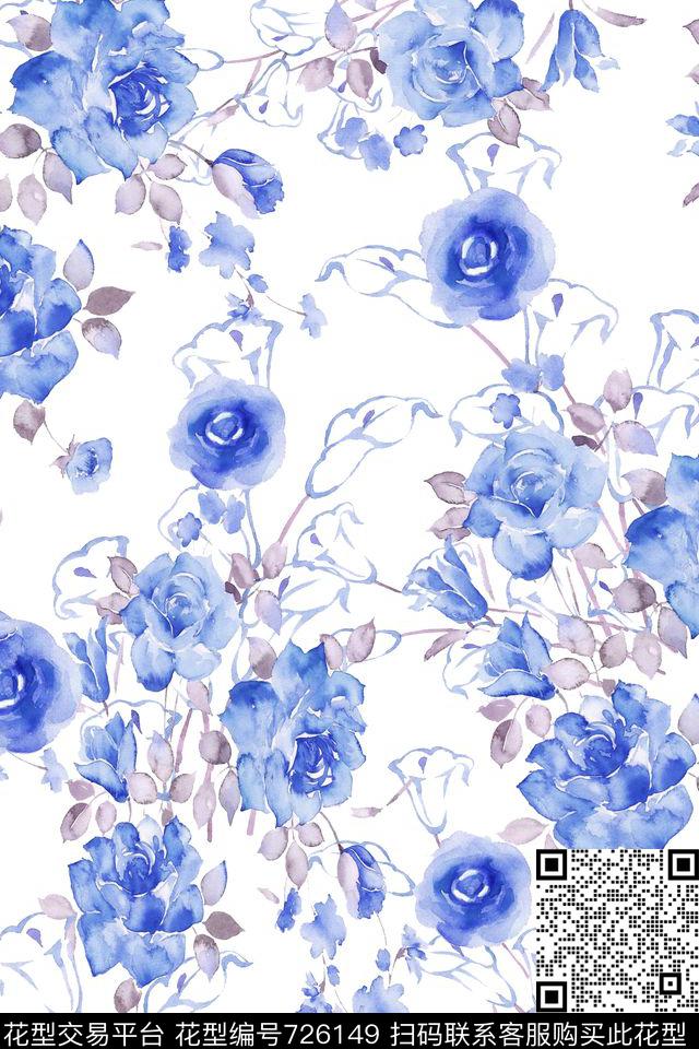 大花花朵花卉数码印花华亿平台下载（图片编号: 726149） - 瓦栏（Walan）