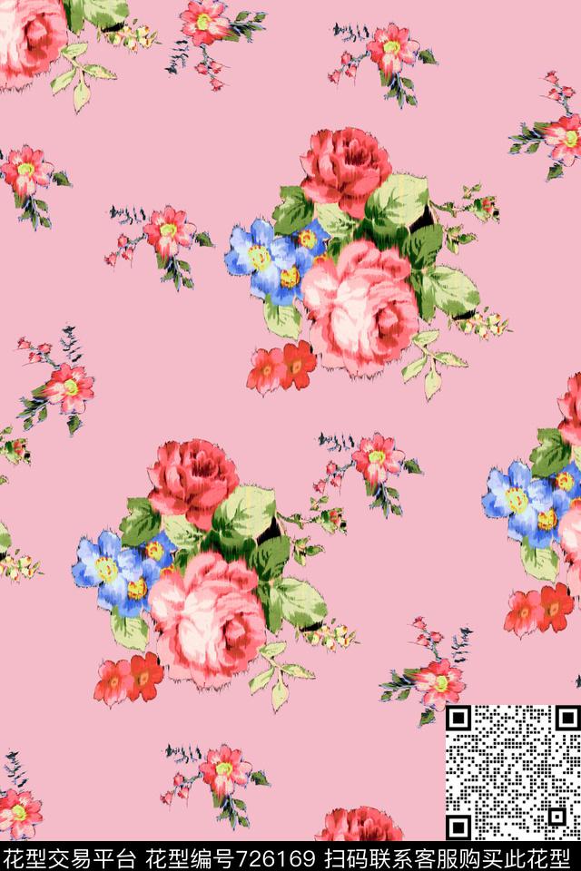 玫瑰大花小碎花数码印花华亿平台下载（图片编号: 726169） - 瓦栏（Walan）