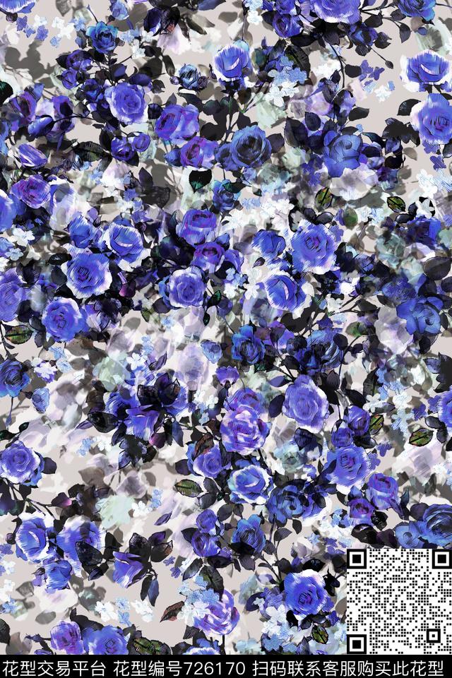乱花玫瑰小碎花数码印花华亿平台下载（图片编号: 726170） - 瓦栏（Walan）