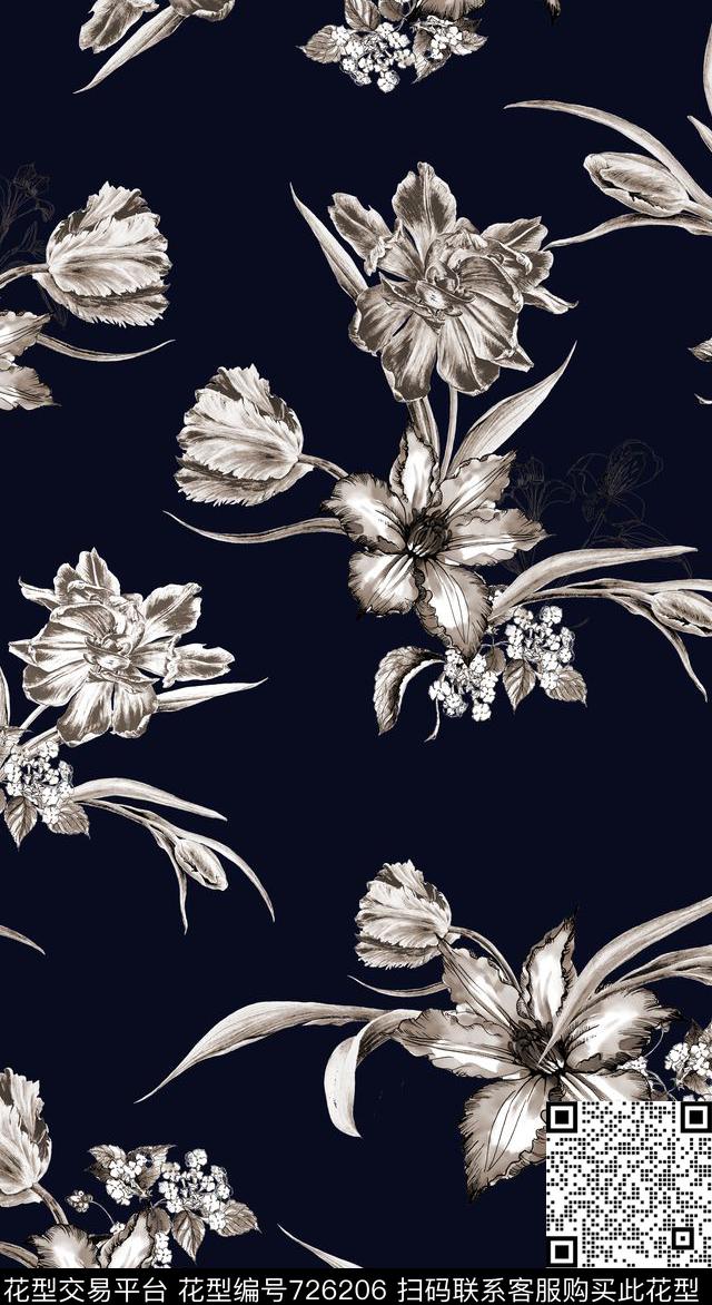大花牡丹玫瑰数码印花华亿平台下载（图片编号: 726206） - 瓦栏（Walan）