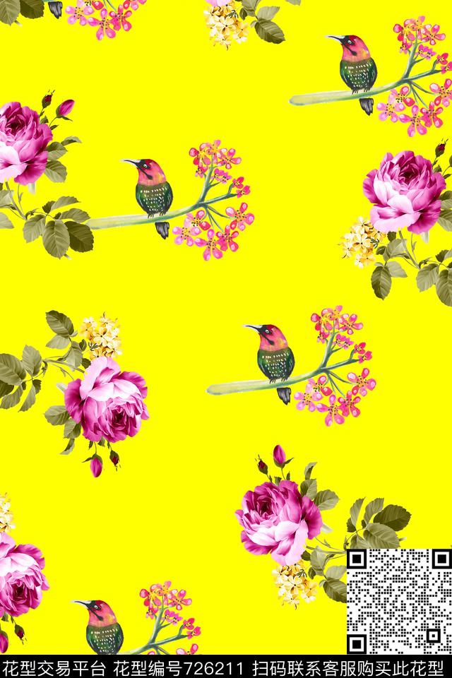 趣味小碎花牡丹数码印花华亿平台下载（图片编号: 726211） - 瓦栏（Walan）