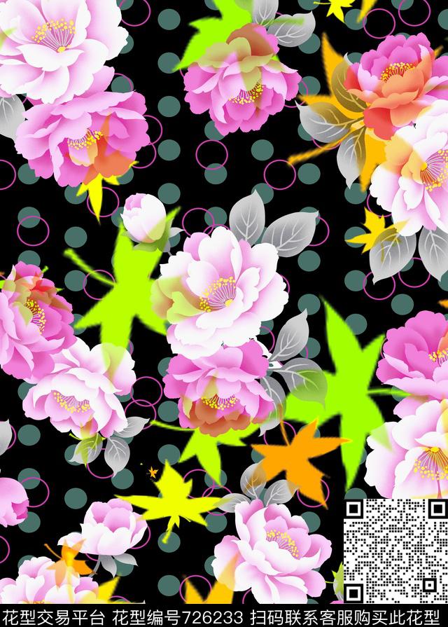 大花花朵花卉数码印花华亿平台下载（图片编号: 726233） - 瓦栏（Walan）