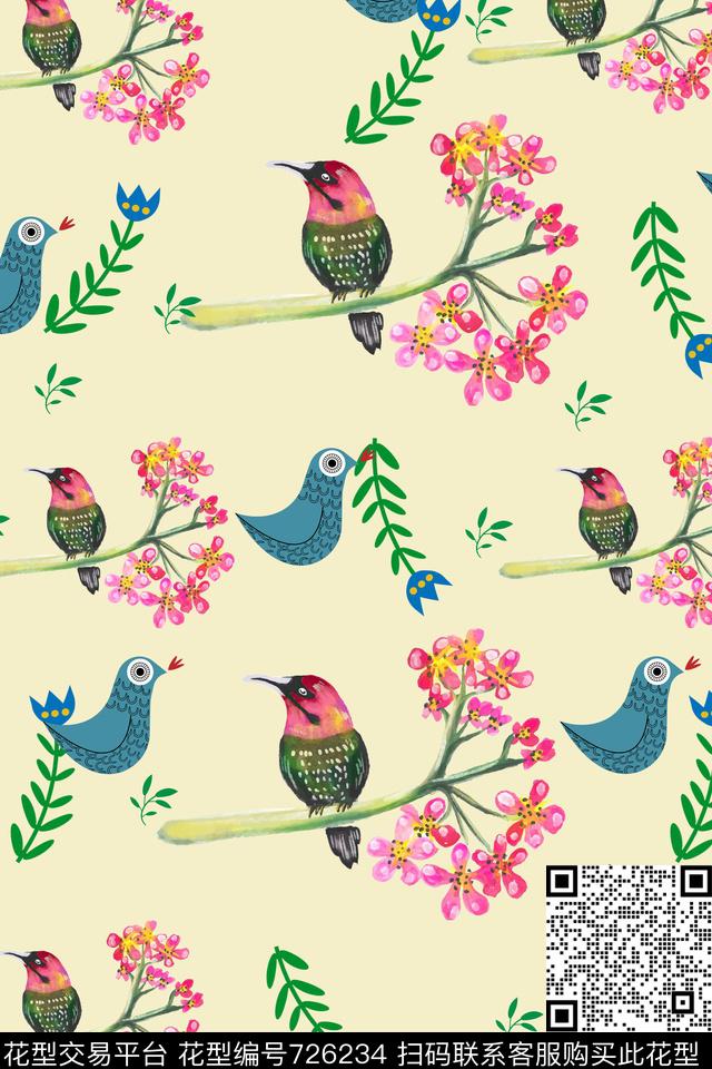 趣味天堂鸟乱花数码印花华亿平台下载（图片编号: 726234） - 瓦栏（Walan）