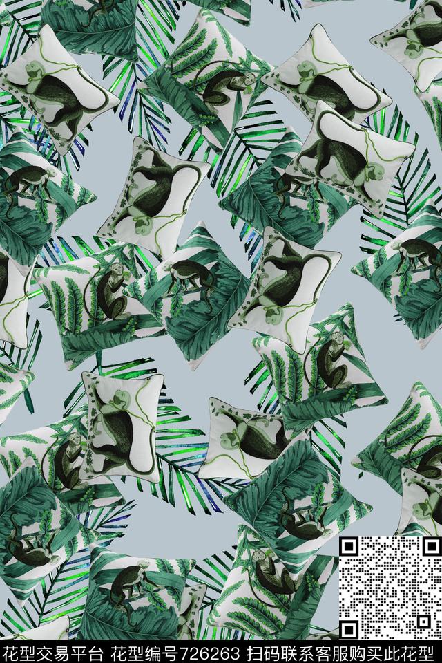 动物迷彩猴子热带棕树叶芭蕉叶数码印花华亿平台下载（图片编号: 726263） - 瓦栏（Walan）