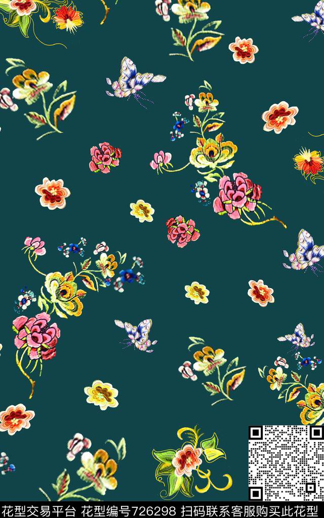 小清新时尚花卉数码印花华亿平台下载（图片编号: 726298） - 瓦栏（Walan）