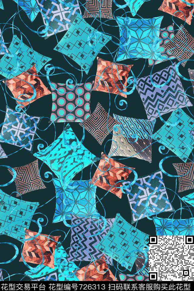 不规则几何小方块方格数码印花华亿平台下载（图片编号: 726313） - 瓦栏（Walan）