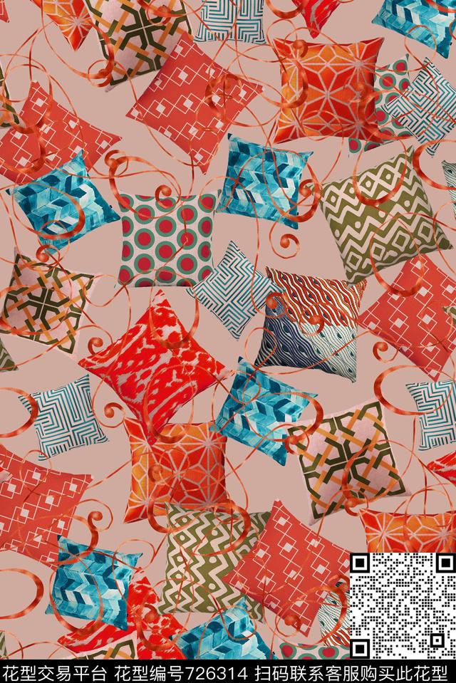 不规则几何小方块方格数码印花华亿平台下载（图片编号: 726314） - 瓦栏（Walan）