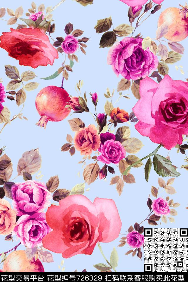 清晰淡雅手绘数码印花华亿平台下载（图片编号: 726329） - 瓦栏（Walan）