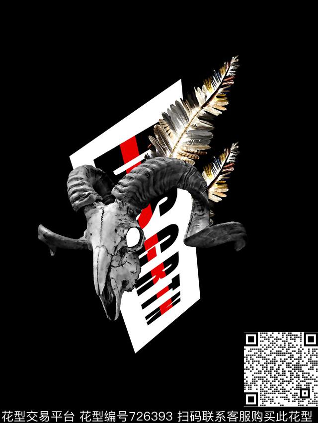 羊角羽毛男装T恤华亿平台数码印花华亿平台下载（图片编号: 726393） - 瓦栏（Walan）