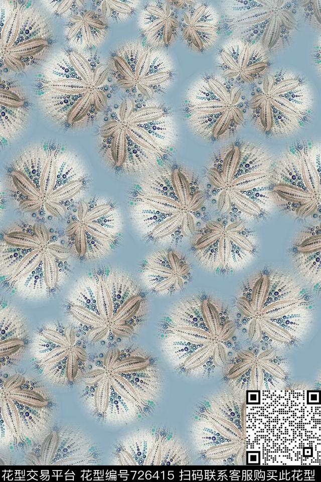 抽象图案海底生物抽象花卉传统印花华亿平台下载（图片编号: 726415） - 瓦栏（Walan）
