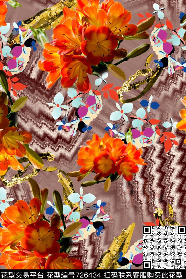 大花花朵花卉数码印花华亿平台下载（图片编号: 726434） - 瓦栏（Walan）