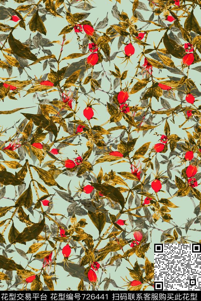 花朵花卉叶子数码印花华亿平台下载（图片编号: 726441） - 瓦栏（Walan）