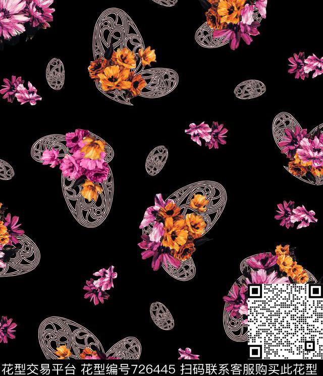花卉几何叶子数码印花华亿平台下载（图片编号: 726445） - 瓦栏（Walan）