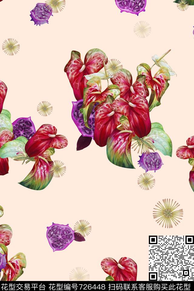 花卉大叶几何数码印花华亿平台下载（图片编号: 726448） - 瓦栏（Walan）