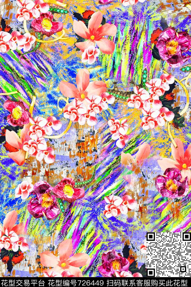 小碎花花卉抽象数码印花华亿平台下载（图片编号: 726449） - 瓦栏（Walan）