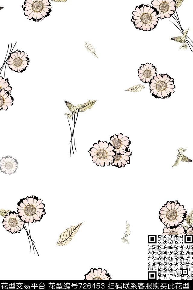 菊花小碎花花卉数码印花华亿平台下载（图片编号: 726453） - 瓦栏（Walan）