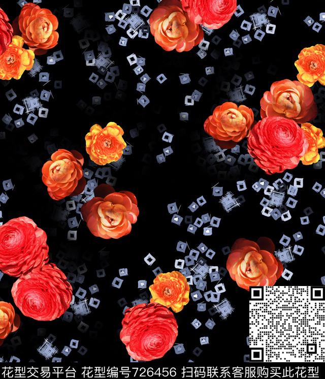 牡丹花朵花卉数码印花华亿平台下载（图片编号: 726456） - 瓦栏（Walan）