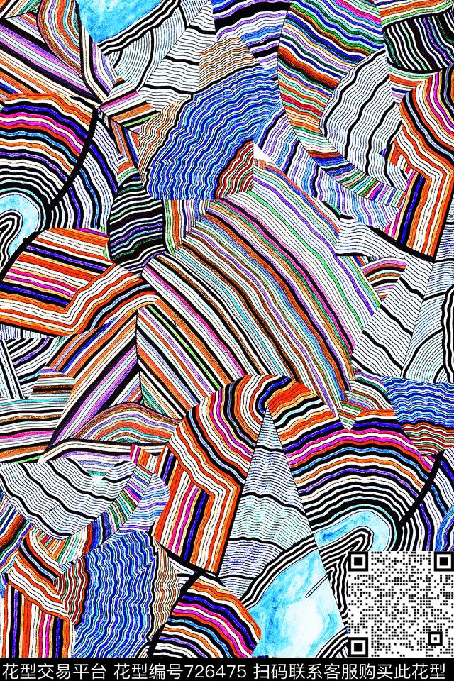 迷幻线条拼贴彩虹数码印花华亿平台下载（图片编号: 726475） - 瓦栏（Walan）