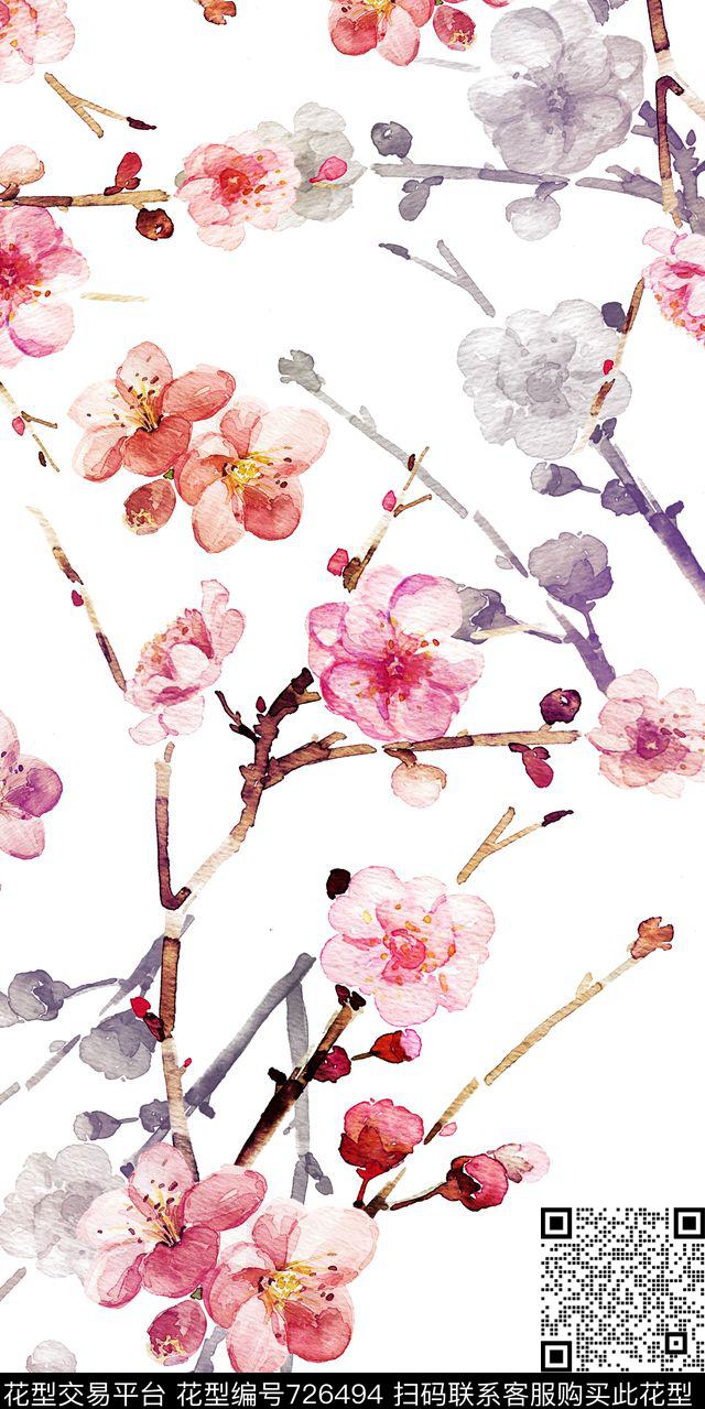 小清新花朵花卉数码印花华亿平台下载（图片编号: 726494） - 瓦栏（Walan）