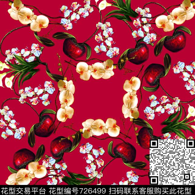 百合大方巾花卉数码印花华亿平台下载（图片编号: 726499） - 瓦栏（Walan）