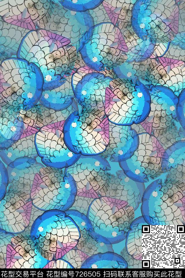 趣味图案鱼儿自在飘鱼趣数码印花华亿平台下载（图片编号: 726505） - 瓦栏（Walan）