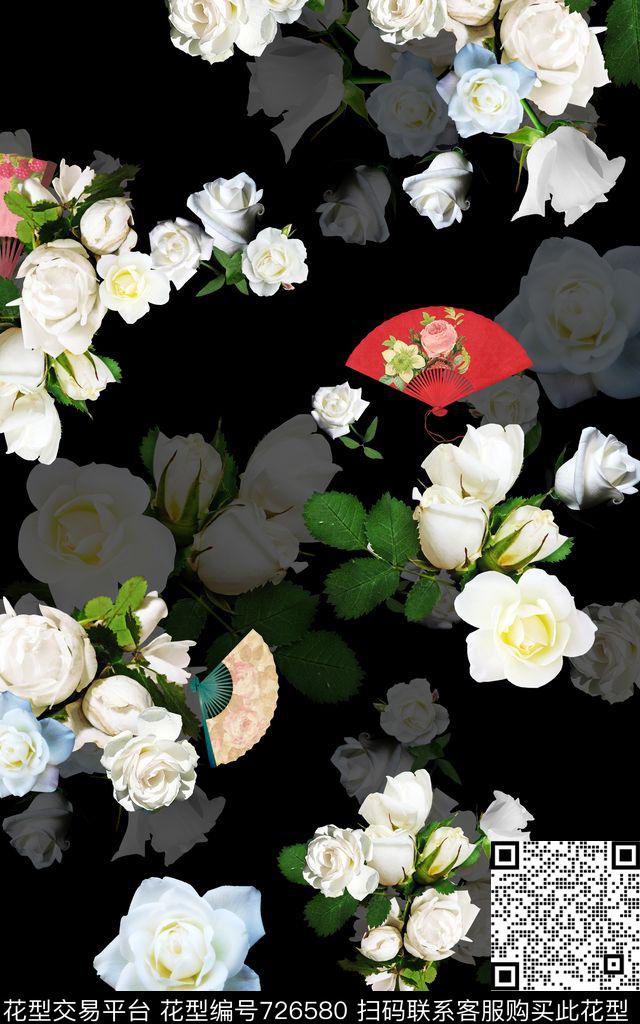 白玫瑰花朵花卉数码印花华亿平台下载（图片编号: 726580） - 瓦栏（Walan）