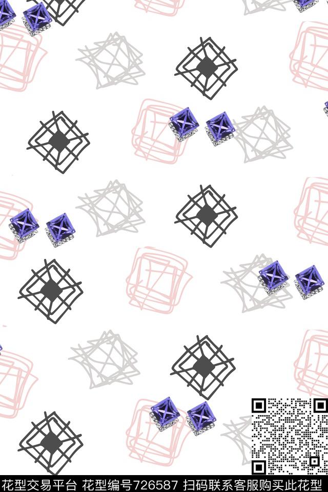 几何漫画珠宝数码印花华亿平台下载（图片编号: 726587） - 瓦栏（Walan）